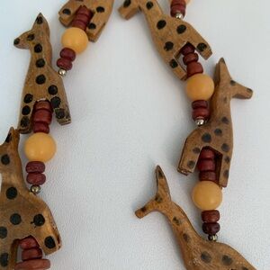 Giraffe Fanatics Wooden Giraffe Beaded Necklace